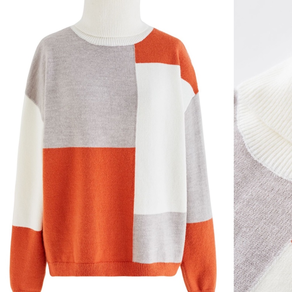 CHICWISH COLOR BLOCK TURTLENECK KNIT SWEATER